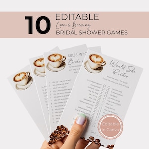 Love is Brewing Bridal Shower Games: Coffee Theme (Editable Canva Template, PDF Printables)