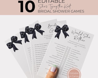 She's Tying the Knot Bridal Shower Bundle, Black Bow Games, Editable Invitation Template, Modern Minimalist Decor
