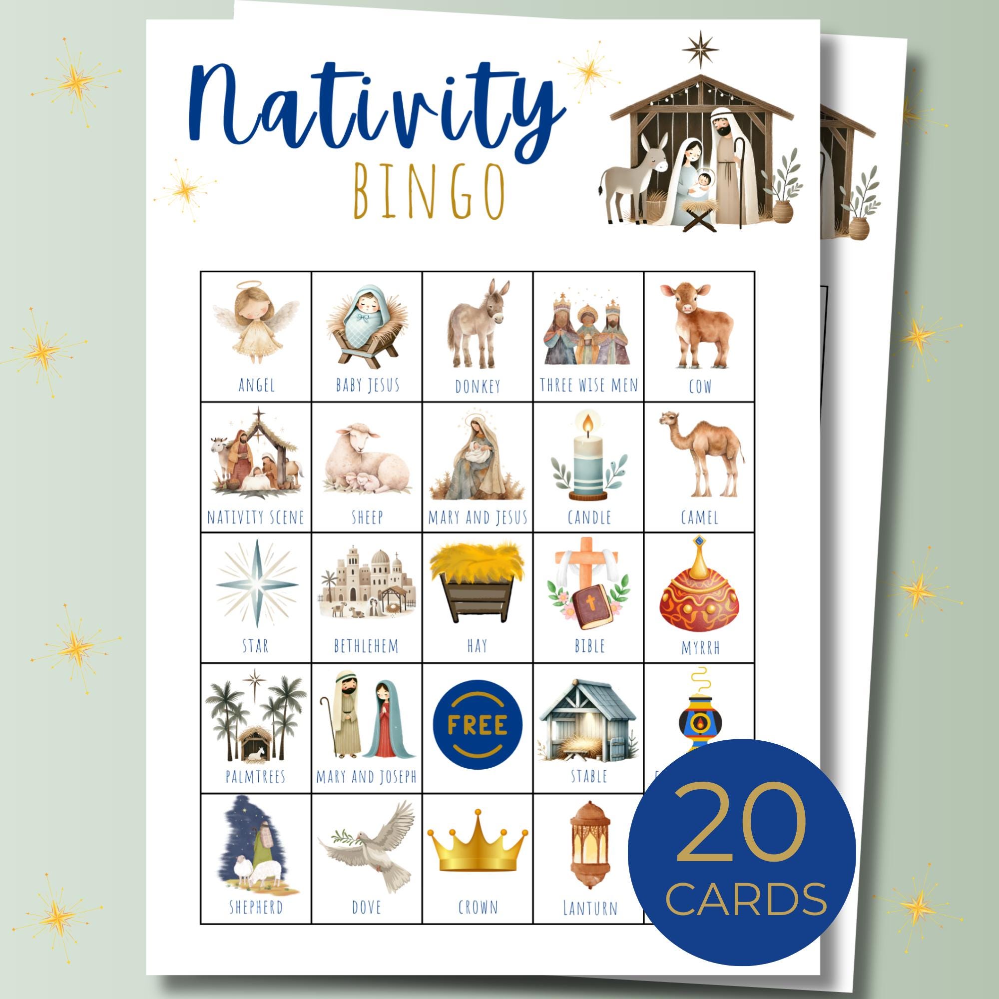 nativity bingo cards, christmas bingo game, kids christmas party