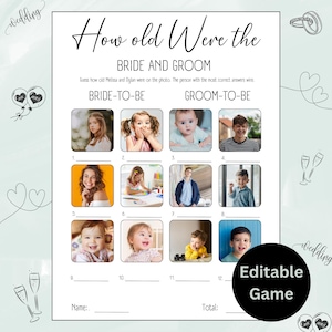 How Old Were The Bride and Groom Photo Guessing Game, Printable Bridal Shower Activity, Editable Couples Game, Minimalist Design