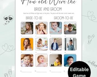 How Old Were The Bride and Groom Photo Guessing Game, Printable Bridal Shower Activity, Editable Couples Game, Minimalist Design