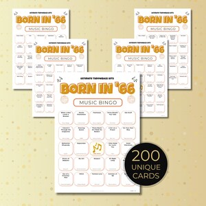 Born in 1966 Music Bingo, 200 Cards 60th Birthday Party Game, Golden Oldies, Retro Music Bingo with Spotify Playlist