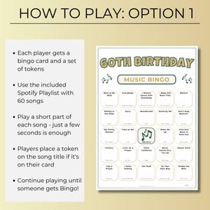60th Birthday Music Bingo, 200 Unique Cards with Spotify Playlist, Printable Party Game, 1966 Celebration, Instant Download