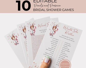 Bridal Shower Games for Pearls and Prosecco, Printable Bridal Party Activities, Fun Hen Party Games Bundle WS004