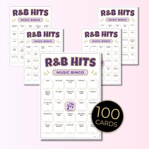 R&B Music Bingo, 100 Unique Cards with Spotify Playlist, Printable Party Game & Music Night Activity