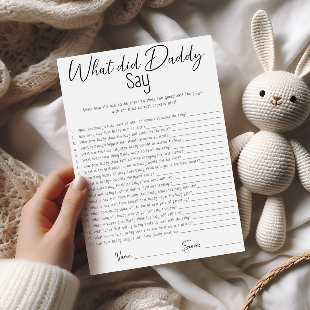 Say Printable What Did the Daddy Say Printable Game, Editable Baby Shower Trivia, Fun ...