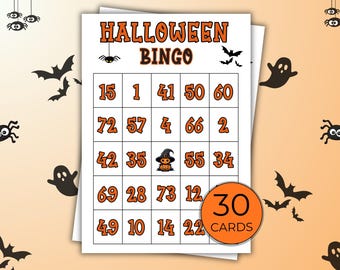 Printable Halloween Number Bingo for Kids, Fun Party Game, Instant Download, Classroom Activity for Halloween, 30 Cards