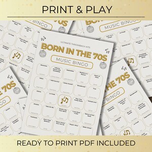 Born in the 70s Music Bingo, 100 Cards 50th Birthday Party Game, 1970s Retro Music Bingo Printable, Instant Download