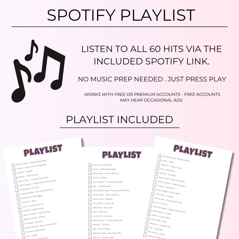 R&B Music Bingo, 200 Unique Cards with Spotify Playlist, Printable Party Game and Music Night Activity