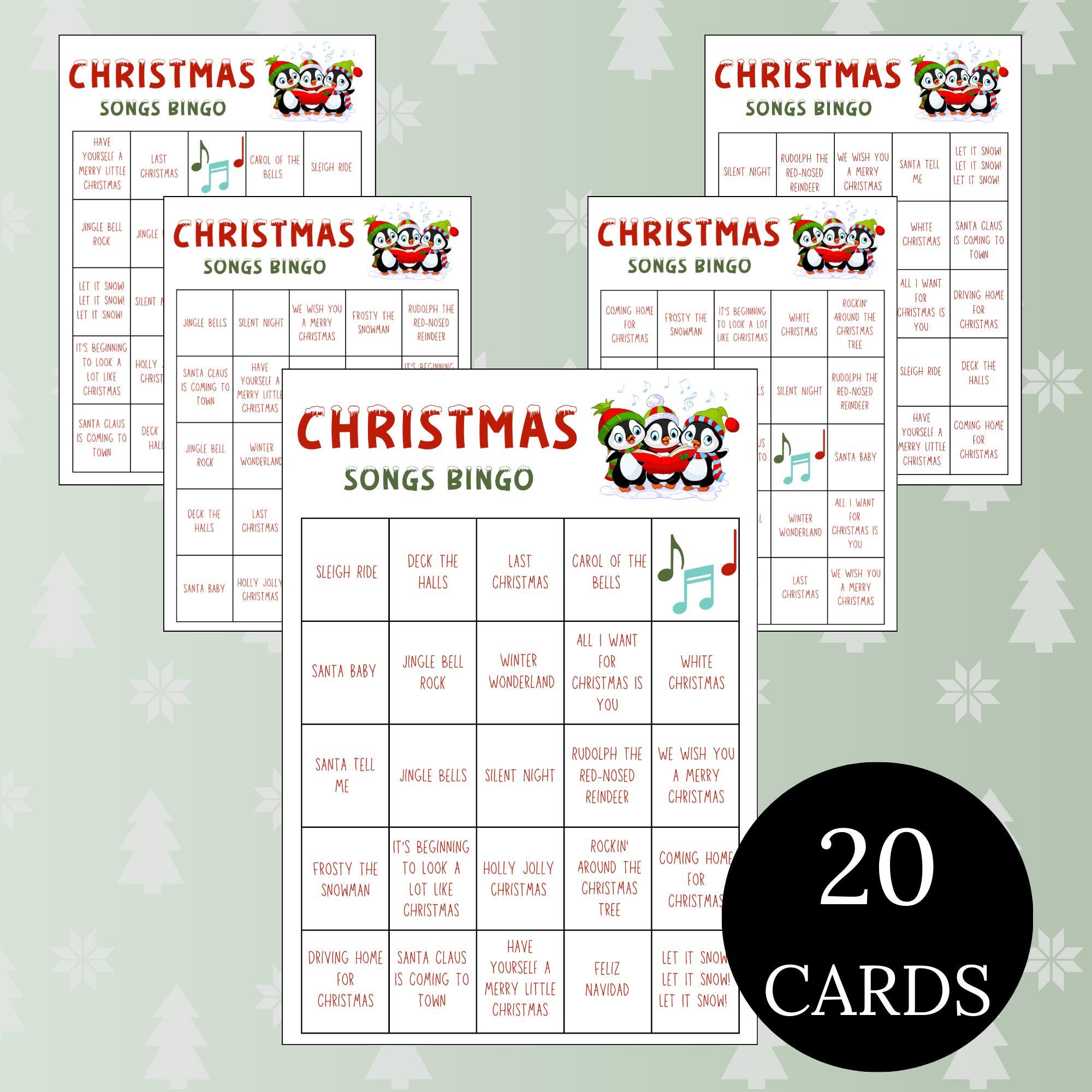 Christmas Carol Bingo Printable Game – 20 Unique Cards for Family Fun ...