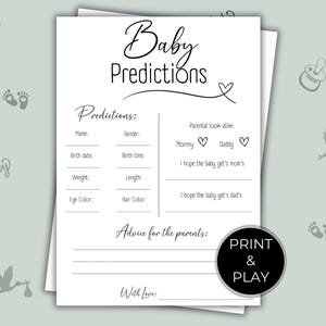Baby Shower Guess the Due Date & Weight Game, Baby Stats Predictions, Printable Digital Download Activity