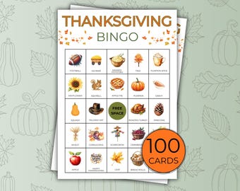 100 Bingo-Karten, Spiele und Aktivitäten für Thanksgiving, Familientreffen, Freundes-Thanksgiving-Spiele, Bingo-Spiele zum Ausdrucken