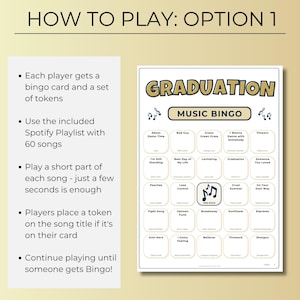 Graduation Music Bingo, 100 Unique Cards with Spotify Playlist, Printable Party Game and Music Night Activity, Celebration