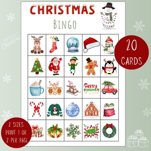 Christmas Bingo Printable, 20 Unique Bingo Cards for Xmas Family Games, Holiday Bingo, Fun Christmas Games, Holiday Party, Instant Download