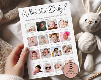 Gra fotograficzna „Kto to jest?”, gra „Zgadnij, kto to?” na baby shower do druku, edytowalna, natychmiastowa do pobrania, zabawna aktywność fotograficzna dla dzieci