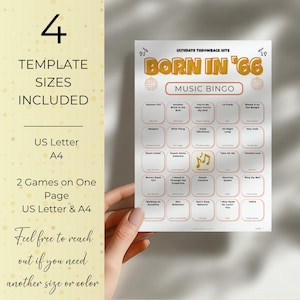 Born in 1966 Music Bingo, 60th Birthday Party Idea Game, Printable Retro Music Bingo, Spotify Playlist, Instant Download