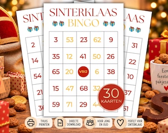 Sinterklaas Nummer Bingo, 30 kaarten, Leuk spel voor pakjesavond, Printable download, 5 december, Gezellig Familiespel