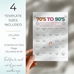 70s 80s 90s Music Bingo, Decades Bingo, Printable Game with 100 Cards, Spotify Playlist,  Family Reunion or Office Party