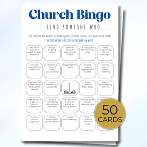 Finde jemanden, der Bingo Christ ist, druckbares Eisbrecher-Spiel für Kirchenparty, lustige Jugendgruppenaktivität, Bibel-Bingokarten, Kirchenspiele