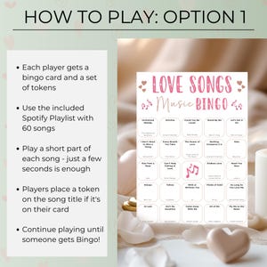 Love Songs Music Bingo, Fun Printable Game, Valentine's Day Celebration, 30 Cards, Music Party Activity