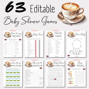 Coffee Theme Baby Shower Games, Editable Printable Activities, Fun Coffee Party Games for Baby Showers BS10