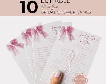 Pink Bow Bridal Shower Games, Editable Printable Activities, Fun Bachelorette Party Games, Coquette Bundle