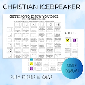 Editable Christian Icebreaker, Bible Dice Game, Customizable Bible Icebreaker for Youth Group, Sunday School, Church, Get to Know You Game