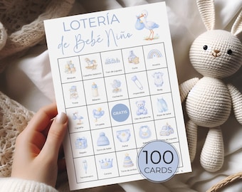 Spanish Baby Shower Bingo, 100 Unique Cards, Printable Loteria Game, Fun Activity, Digital Download
