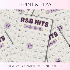 R&B Music Bingo, 200 Unique Cards with Spotify Playlist, Printable Party Game and Music Night Activity
