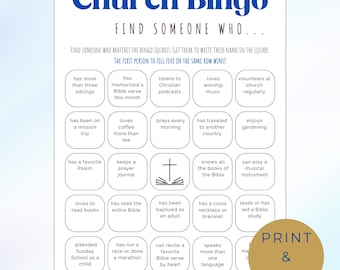 Find Someone Who Bingo Christian, Printable Icebreaker Game for Church Party, Fun Youth Group Activity, Bible Bingo Cards, Church Games