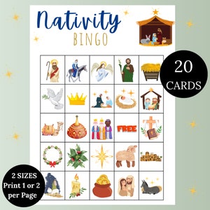 Bingo bożonarodzeniowe, bingo świąteczne do wydrukowania, gry chrześcijańskie, Wielki Tydzień dla dzieci, wieczór gier rodzinnych, bingo świąteczne, bingo kościelne, gry biblijne