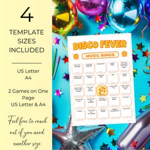 Disco Fever Music Bingo, 70s 80s Birthday Party Game with 200 Bingo Cards, Ladies Night, Instant Download with Spotify Playlist