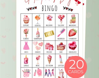 Bingo stampabile per il giorno di San Valentino, 20 carte, divertente gioco di società per amici, download immediato