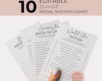 Minimalist Bridal Shower Games Bundle, Printable Modern Bridal Game Pack, Editable Fun Shower Activities WS015