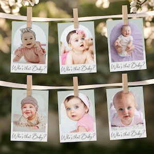 Who's That baby-fotospel, bewerkbare afdrukbare Guess Who babyshowerspel, leuke activiteit Instant Download, denk dat de baby-fotospelsjabloon