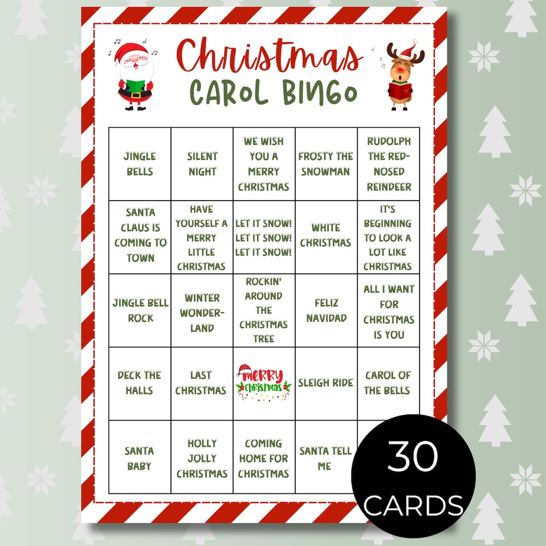 printable christmas carol bingo, 30 cards & spotify playlist