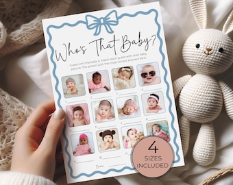 Who’s That Baby Blue Bow Game, Nautical Baby Shower Photo Game, Editable Guess the Baby Template