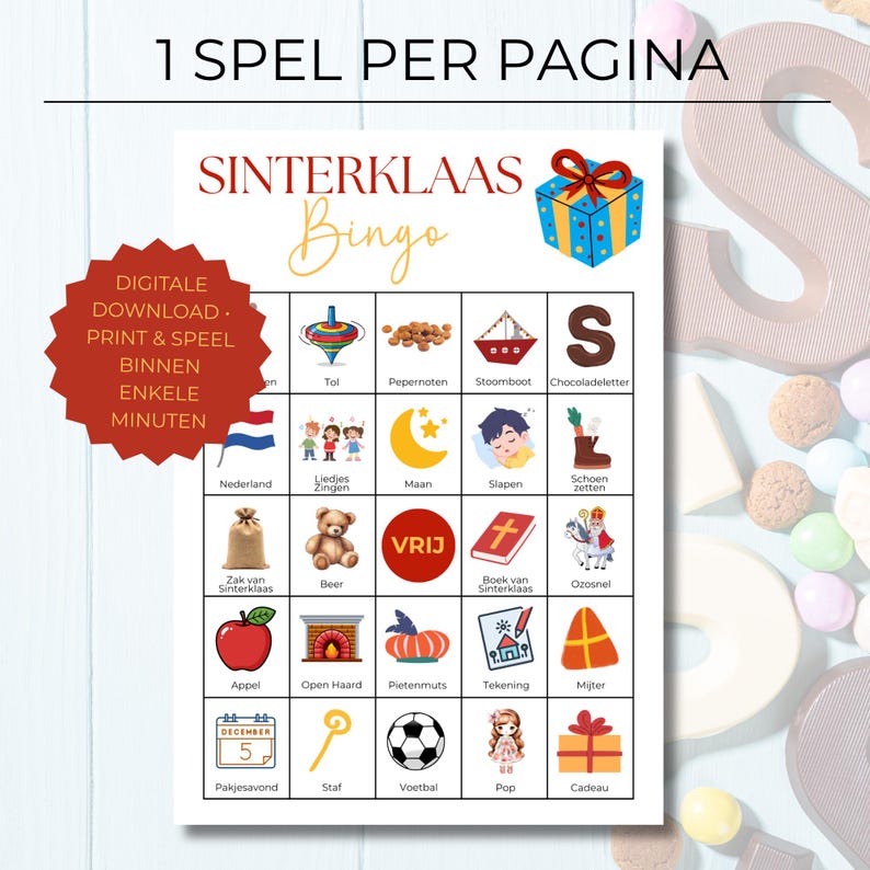 Sinterklaas Bingo Spel Printbaar, 100 Unieke Kaarten, Sinterklaas Activiteit voor Kinderen, School, Pakjesavond of Familiefeest