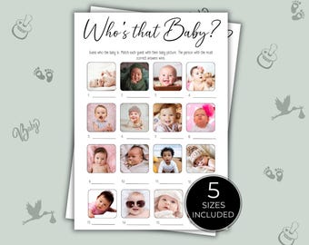 Juego de fotos de bebé "¿Quién es ese?", juego imprimible de adivinanzas para baby shower, descarga instantánea editable, divertida actividad para fotos de bebés