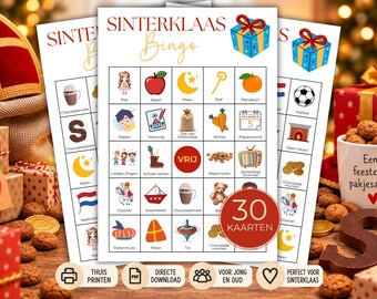 Sinterklaas Bingo, 30 Printable Bingo Cards for Kids, Fun Pakjesavond Game, Family Activities, Dutch Tradition