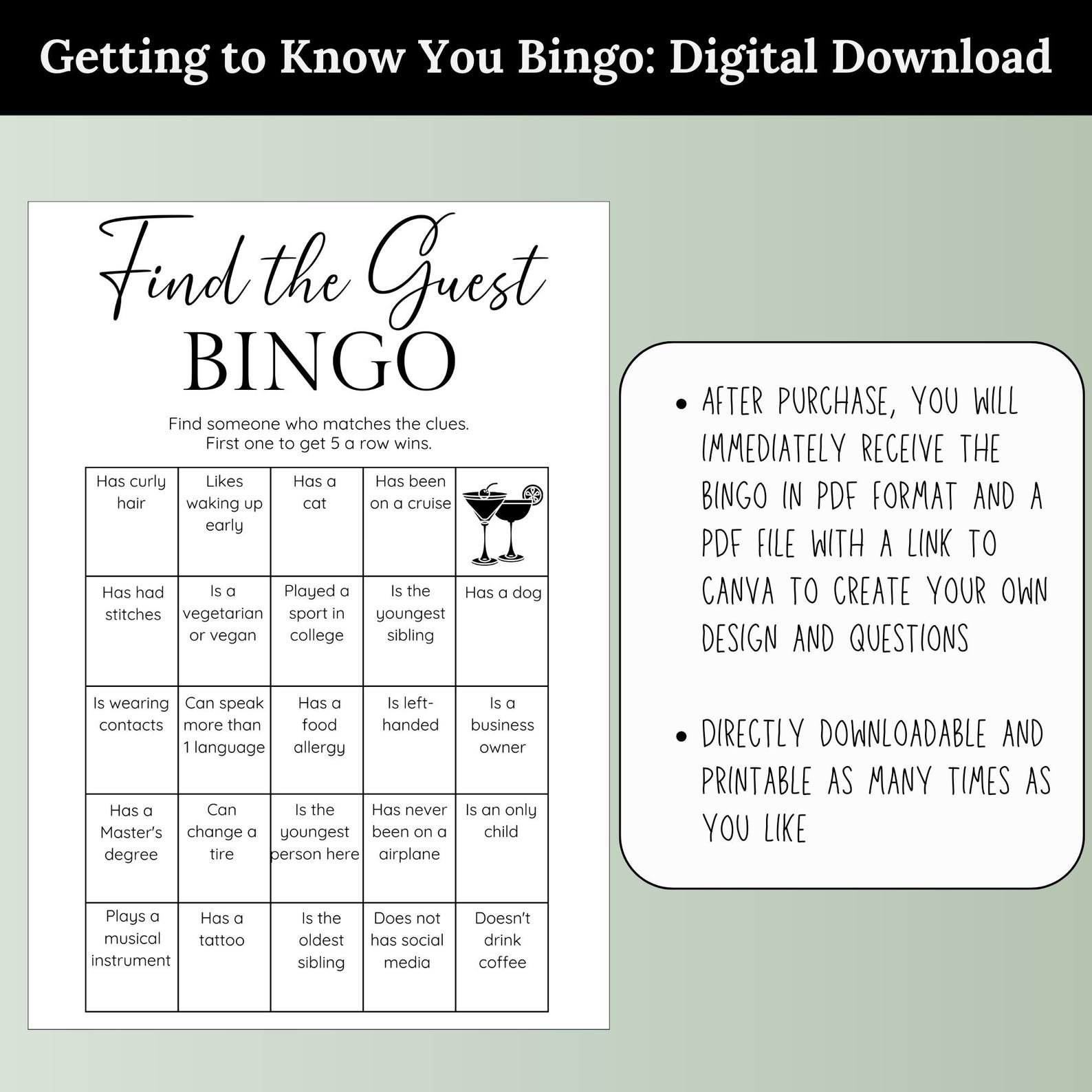 Get to Know You Bingo Template, Icebreaker Game for Team Building
