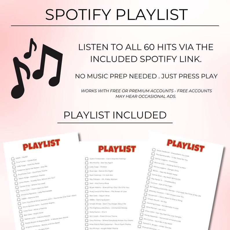 Movies & Shows Music Bingo, Fun Printable Game for Parties, 100 Bingo Cards + Spotify Playlist for Game Night