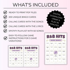 R&B Music Bingo, 200 Unique Cards with Spotify Playlist, Printable Party Game and Music Night Activity