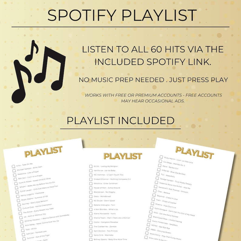 Born in 1976 Music Bingo, 50th Birthday Party Game, 100 Printable Cards, Spotify Playlist, Instant Download
