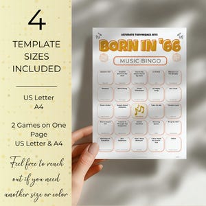 Born in 1966 Music Bingo, 200 Cards 60th Birthday Party Game, Golden Oldies, Retro Music Bingo with Spotify Playlist