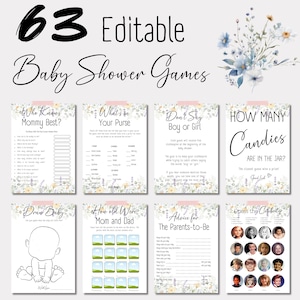 Wildflower Baby Shower Games Bundle, Printable Editable Game Set, Floral Activities for a Fun Baby Shower Party, Gender Neutral BS07