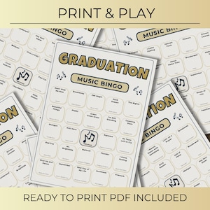 Graduation Music Bingo, 100 Unique Cards with Spotify Playlist, Printable Party Game and Music Night Activity, Celebration