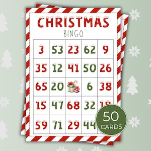 Bingo avec numéros de Noël - 50 cartes de bingo de Noël, jeux de Noël amusants pour les fêtes, activité de Noël à imprimer pour enfants et adultes, Noël
