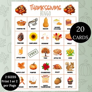 Thanksgiving Bingo Karten, Familientreffen Spiele und Aktivitäten, Friendsgiving Spiele, Thanksgiving Spiele Bingo, 20 Karten, druckbares Spiel
