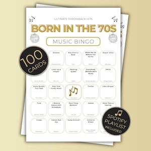 Born in the 70s Music Bingo, 100 Cards 50th Birthday Party Game, 1970s Retro Music Bingo Printable, Instant Download